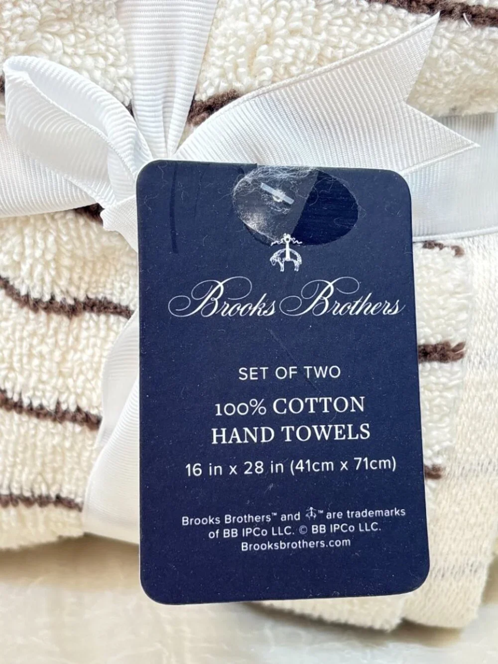 4pc BROOKS BROTHERS Premium Turkish Towel Set Striped Ivory & Dark Brown 700 Gsm